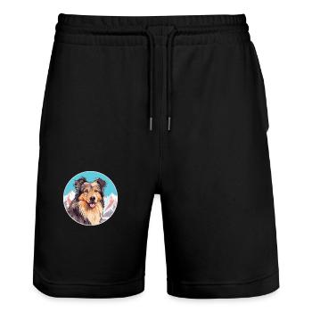 Kuchi Afghanischer Schäferhund Hunderasse Karikatur Kawaii Wate - Stanley/Stella Unisex Bio Joggingshorts Trainer  - Schwarz - Vorne - Nik (191cm) & Marisol (170cm)