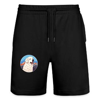Kuvasz Hongrois Chien Race Cartoon Kawaii Watercol - Short de jogging bio TRAINER Stanley/Stella unisexe - noir - Devant - Nik (191cm) & Marisol (170cm)