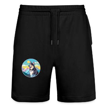 Laufhund Hunderasse Cartoon Kawaii Aquarell - Stanley/Stella Unisex Bio Joggingshorts Trainer  - Schwarz - Vorne - Nik (191cm) & Marisol (170cm)