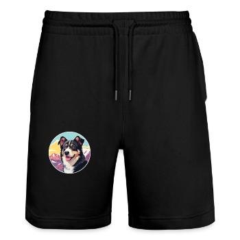 Lapponischer Hirte Hund Rasse Cartoon Kawaii Watercol - Stanley/Stella Unisex Bio Joggingshorts Trainer  - Schwarz - Vorne - Nik (191cm) & Marisol (170cm)