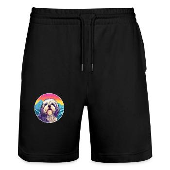 Lhasa Apso Hunderasse Cartoon Kawaii Aquarell - Stanley/Stella Unisex Bio Joggingshorts Trainer  - Schwarz - Vorne - Nik (191cm) & Marisol (170cm)