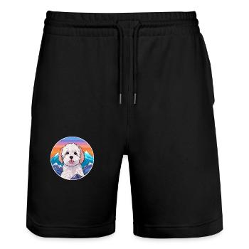 Maltipoo Hunderasse Cartoon Kawaii Aquarell - Stanley/Stella Unisex Bio Joggingshorts Trainer  - Schwarz - Vorne - Nik (191cm) & Marisol (170cm)
