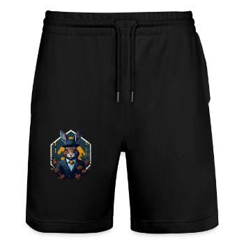 Lapin avec chapeau melon et costume - Short de jogging bio TRAINER Stanley/Stella unisexe - noir - Devant - Nik (191cm) & Marisol (170cm)