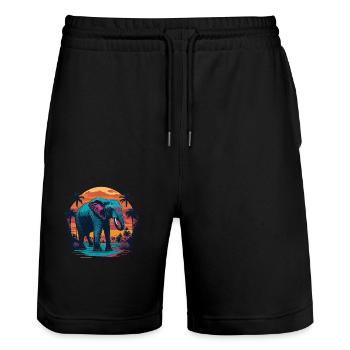 Elefant - Stanley/Stella Unisex Bio Joggingshorts Trainer  - Schwarz - Vorne - Nik (191cm) & Marisol (170cm)