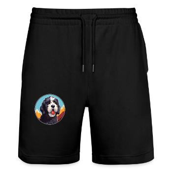 Portuguese Water Dog Breed Cartoon Kawaii Watercol - Stanley/Stella Trainer Unisex Organic Jogging Shorts - black - Front - Nik (191cm) & Marisol (170cm)
