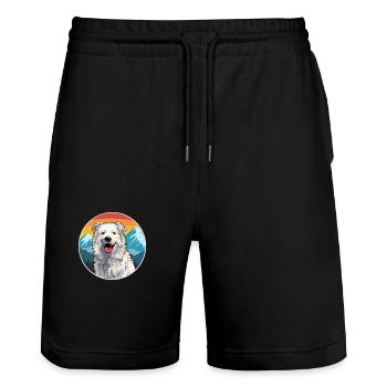 Rumänische Mioritische Hunderasse Karikatur Kawaii Waterco - Stanley/Stella Unisex Bio Joggingshorts Trainer  - Schwarz - Vorne - Nik (191cm) & Marisol (170cm)