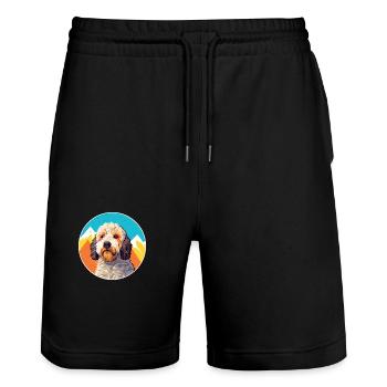 Chien d’eau espagnol race Cartoon Kawaii aquarelle - Short de jogging bio TRAINER Stanley/Stella unisexe - noir - Devant - Nik (191cm) & Marisol (170cm)