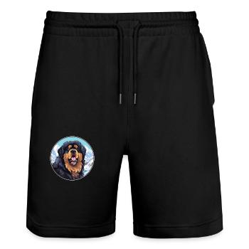 Tibetischer Mastiff Hunderasse Cartoon Kawaii Watercolo - Stanley/Stella Unisex Bio Joggingshorts Trainer  - Schwarz - Vorne - Nik (191cm) & Marisol (170cm)