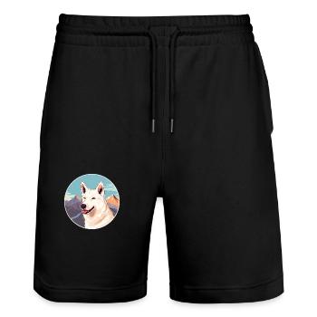 White Shepherd Dog Breed Cartoon Kawaii Watercolor - Stanley/Stella Trainer Unisex Organic Jogging Shorts - black - Front - Nik (191cm) & Marisol (170cm)