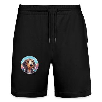 Wirehaired Dachshund Dog Breed Cartoon Kawaii Wate - Stanley/Stella Trainer Unisex Organic Jogging Shorts - black - Front - Nik (191cm) & Marisol (170cm)