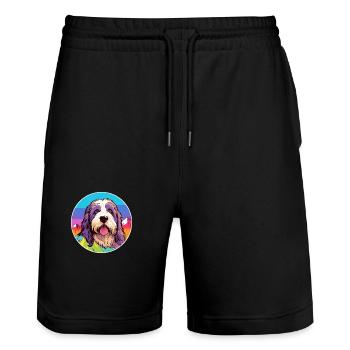 Bearded Collie Hunderasse Cartoon Kawaii Aquarell - Stanley/Stella Unisex Bio Joggingshorts Trainer  - Schwarz - Vorne - Nik (191cm) & Marisol (170cm)