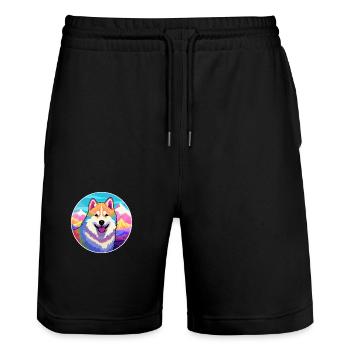 Akita Dog Breed Cartoon Kawaii Watercolor - Stanley/Stella Trainer Unisex Organic Jogging Shorts - black - Front - Nik (191cm) & Marisol (170cm)