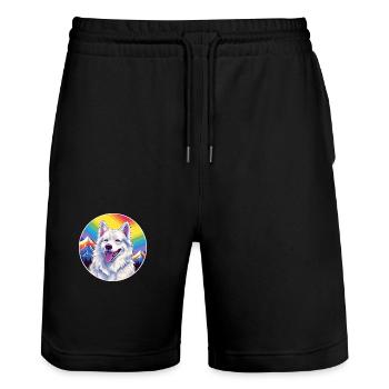 Berger Blanc Suisse Dog Breed Cartoon Kawaii Water - Stanley/Stella Trainer Unisex Organic Jogging Shorts - black - Front - Nik (191cm) & Marisol (170cm)