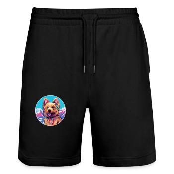 Terrier australien chien race dessin animé kawaii waterc - Short de jogging bio TRAINER Stanley/Stella unisexe - noir - Devant - Nik (191cm) & Marisol (170cm)