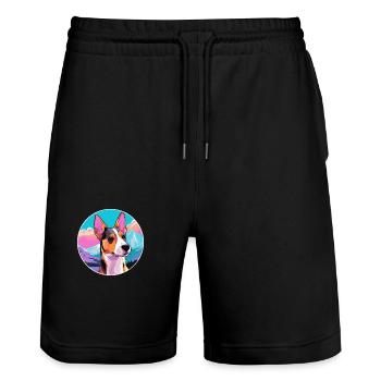 Basenji Hunderasse Cartoon Kawaii Aquarell - Stanley/Stella Unisex Bio Joggingshorts Trainer  - Schwarz - Vorne - Nik (191cm) & Marisol (170cm)