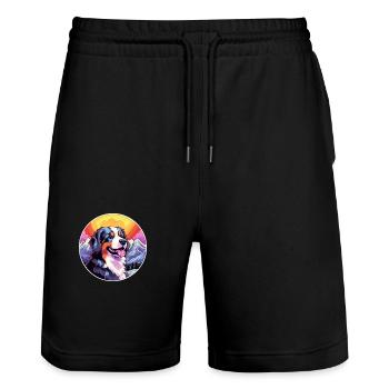 Berner Laufhund Hunderasse Cartoon Kawaii Watercolo - Stanley/Stella Unisex Bio Joggingshorts Trainer  - Schwarz - Vorne - Nik (191cm) & Marisol (170cm)