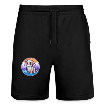 Bleu de Gascogne Petit Dog Rasse Cartoon Kawaii Wa - Stanley/Stella Unisex Bio Joggingshorts Trainer  - Schwarz - Vorne - Nik (191cm) & Marisol (170cm)