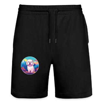 Bolognaise chien race Cartoon Kawaii aquarelle - Short de jogging bio TRAINER Stanley/Stella unisexe - noir - Devant - Nik (191cm) & Marisol (170cm)