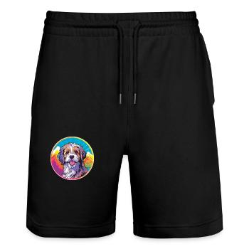 Chien de berger catalan race de chien dessin animé Kawaii Watercol - Short de jogging bio TRAINER Stanley/Stella unisexe - noir - Devant - Nik (191cm) & Marisol (170cm)