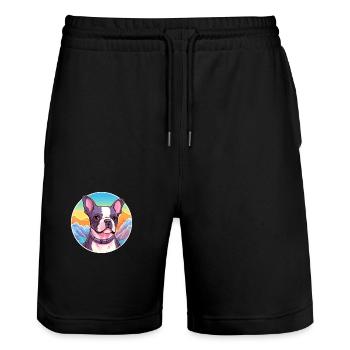 Boston Terrier Dog Breed Cartoon Kawaii Watercolor - Stanley/Stella Trainer Unisex Organic Jogging Shorts - black - Front - Nik (191cm) & Marisol (170cm)