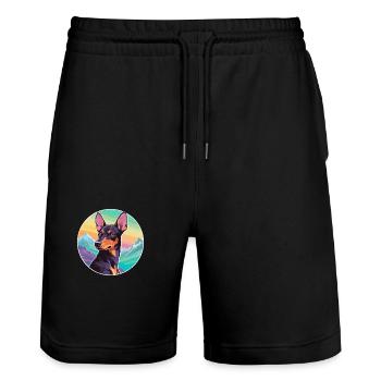 German Pinscher Dog Breed Cartoon Kawaii Watercolo - Stanley/Stella Trainer Unisex Organic Jogging Shorts - black - Front - Nik (191cm) & Marisol (170cm)