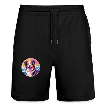 Collie Rough Dog Breed Cartoon Kawaii aquarelle - Short de jogging bio TRAINER Stanley/Stella unisexe - noir - Devant - Nik (191cm) & Marisol (170cm)