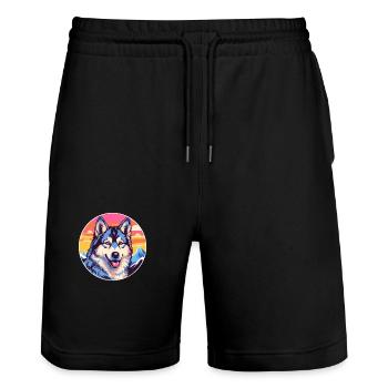 Tschechoslowakischer Wolfshund Hunderasse Karikatur Kawaii Wate - Stanley/Stella Unisex Bio Joggingshorts Trainer  - Schwarz - Vorne - Nik (191cm) & Marisol (170cm)