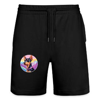 Harlequin Pinscher Dog Breed Cartoon Kawaii Waterc - Stanley/Stella Trainer Unisex Organic Jogging Shorts - black - Front - Nik (191cm) & Marisol (170cm)