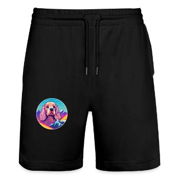 Cocker Spaniel Hund Rasse Cartoon Kawaii Aquarell - Stanley/Stella Unisex Bio Joggingshorts Trainer  - Schwarz - Vorne - Nik (191cm) & Marisol (170cm)