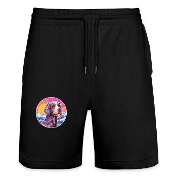 Deutsch Drahthaar Vorstehhund Rasse Cartoon Kawaii - Stanley/Stella Unisex Bio Joggingshorts Trainer  - Schwarz - Vorne - Nik (191cm) & Marisol (170cm)