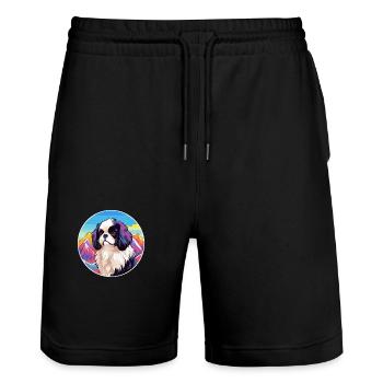 Japanese Chin Dog Breed Cartoon Kawaii Watercolor - Stanley/Stella Trainer Unisex Organic Jogging Shorts - black - Front - Nik (191cm) & Marisol (170cm)