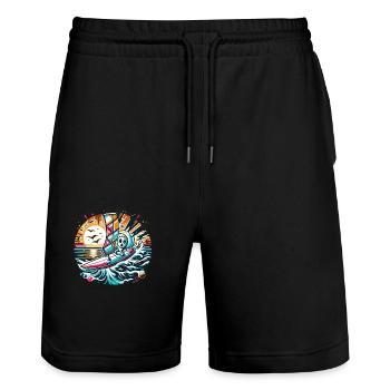 Surfer in Aktion - Stanley/Stella Unisex Bio Joggingshorts Trainer  - Schwarz - Vorne - Nik (191cm) & Marisol (170cm)
