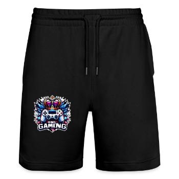 King of Gaming - Controller and Crown Illustration - Stanley/Stella Trainer Unisex Organic Jogging Shorts - black - Front - Nik (191cm) & Marisol (170cm)