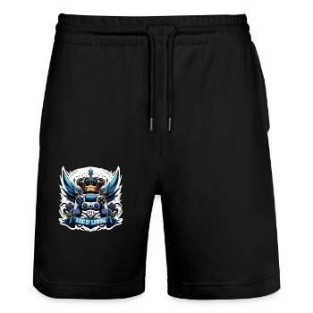 King of Gaming - Controller and Crown Illustration - Stanley/Stella Trainer Unisex Organic Jogging Shorts - black - Front - Nik (191cm) & Marisol (170cm)