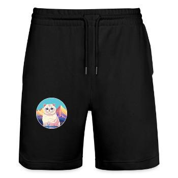 Chat à poil court British Fold Coloré Cartoon Waterc - Short de jogging bio TRAINER Stanley/Stella unisexe - noir - Devant - Nik (191cm) & Marisol (170cm)