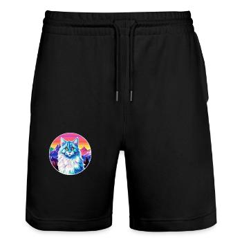 German Longhair Cat Colorful Cartoon Watercolor Il - Stanley/Stella Trainer Unisex Organic Jogging Shorts - black - Front - Nik (191cm) & Marisol (170cm)