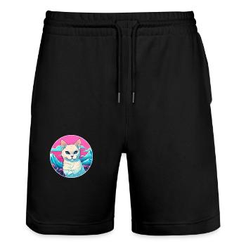 Burmilla chat coloré dessin animé aquarelle Illustrat - Short de jogging bio TRAINER Stanley/Stella unisexe - noir - Devant - Nik (191cm) & Marisol (170cm)