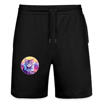 Maine Coon Katze Bunte Karikatur Aquarell Illustration - Stanley/Stella Unisex Bio Joggingshorts Trainer  - Schwarz - Vorne - Nik (191cm) & Marisol (170cm)
