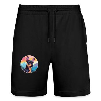 Miniatur Pinscher Hunderasse Cartoon Kawaii Waterc - Stanley/Stella Unisex Bio Joggingshorts Trainer  - Schwarz - Vorne - Nik (191cm) & Marisol (170cm)