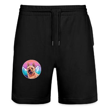 Norwich Terrier chien race Cartoon Kawaii Watercolo - Short de jogging bio TRAINER Stanley/Stella unisexe - noir - Devant - Nik (191cm) & Marisol (170cm)