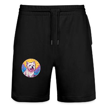 West Highland White Terrier Dog Breed Cartoon Kawa - Stanley/Stella Trainer Unisex Organic Jogging Shorts - black - Front - Nik (191cm) & Marisol (170cm)
