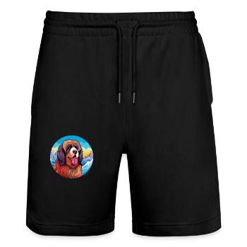 Tibetischer Mastiff Hunderasse Cartoon Kawaii Watercolo - Stanley/Stella Unisex Bio Joggingshorts Trainer  - Schwarz - Vorne - Nik (191cm) & Marisol (170cm)