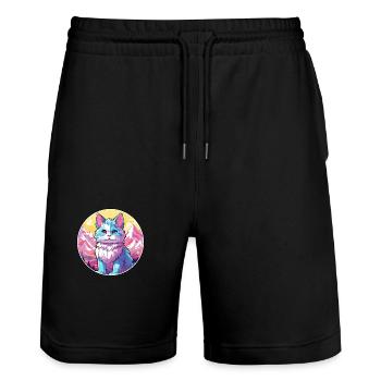 Américain Bobtail chat coloré dessin animé aquarelle I - Short de jogging bio TRAINER Stanley/Stella unisexe - noir - Devant - Nik (191cm) & Marisol (170cm)