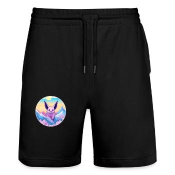 Bat Watercolor Cartoon Kawaii Pet Animal Colorful - Stanley/Stella Trainer Unisex Organic Jogging Shorts - black - Front - Nik (191cm) & Marisol (170cm)