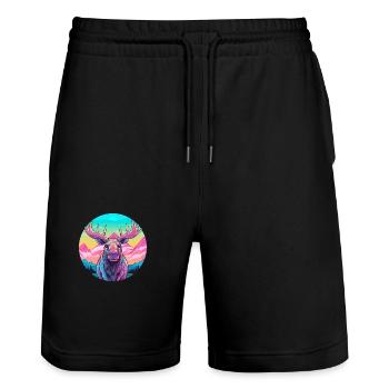 Moose Watercolor Cartoon Kawaii Pet Animal Colorfu - Stanley/Stella Trainer Unisex Organic Jogging Shorts - black - Front - Nik (191cm) & Marisol (170cm)