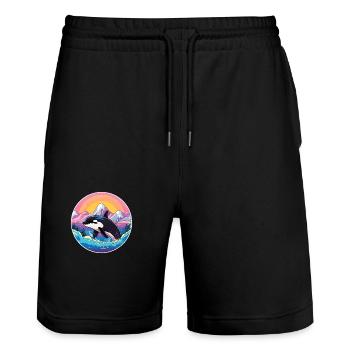 Orca Aquarell Karikatur Kawaii Haustier Tier Bunt - Stanley/Stella Unisex Bio Joggingshorts Trainer  - Schwarz - Vorne - Nik (191cm) & Marisol (170cm)
