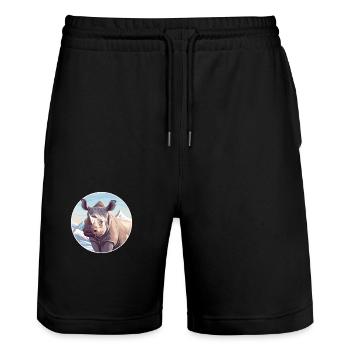 Nashorn Aquarell Karikatur Kawaii Haustier Tier Farbefu - Stanley/Stella Unisex Bio Joggingshorts Trainer  - Schwarz - Vorne - Nik (191cm) & Marisol (170cm)