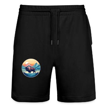 Bison Aquarelle Dessin Animé Kawaii Animal Animal Colorfu - Short de jogging bio TRAINER Stanley/Stella unisexe - noir - Devant - Nik (191cm) & Marisol (170cm)