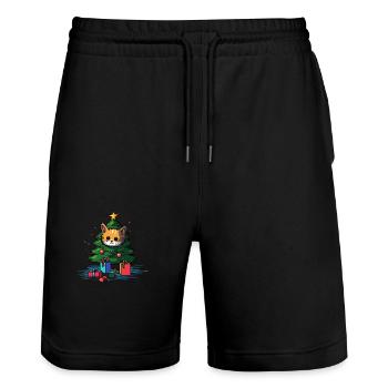 Weihnachtskatze - Stanley/Stella Unisex Bio Joggingshorts Trainer  - Schwarz - Vorne - Nik (191cm) & Marisol (170cm)