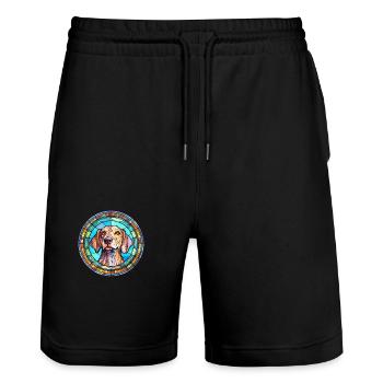 Gascogne Saintongeois Hunderasse Buntglas Farbe - Stanley/Stella Unisex Bio Joggingshorts Trainer  - Schwarz - Vorne - Nik (191cm) & Marisol (170cm)